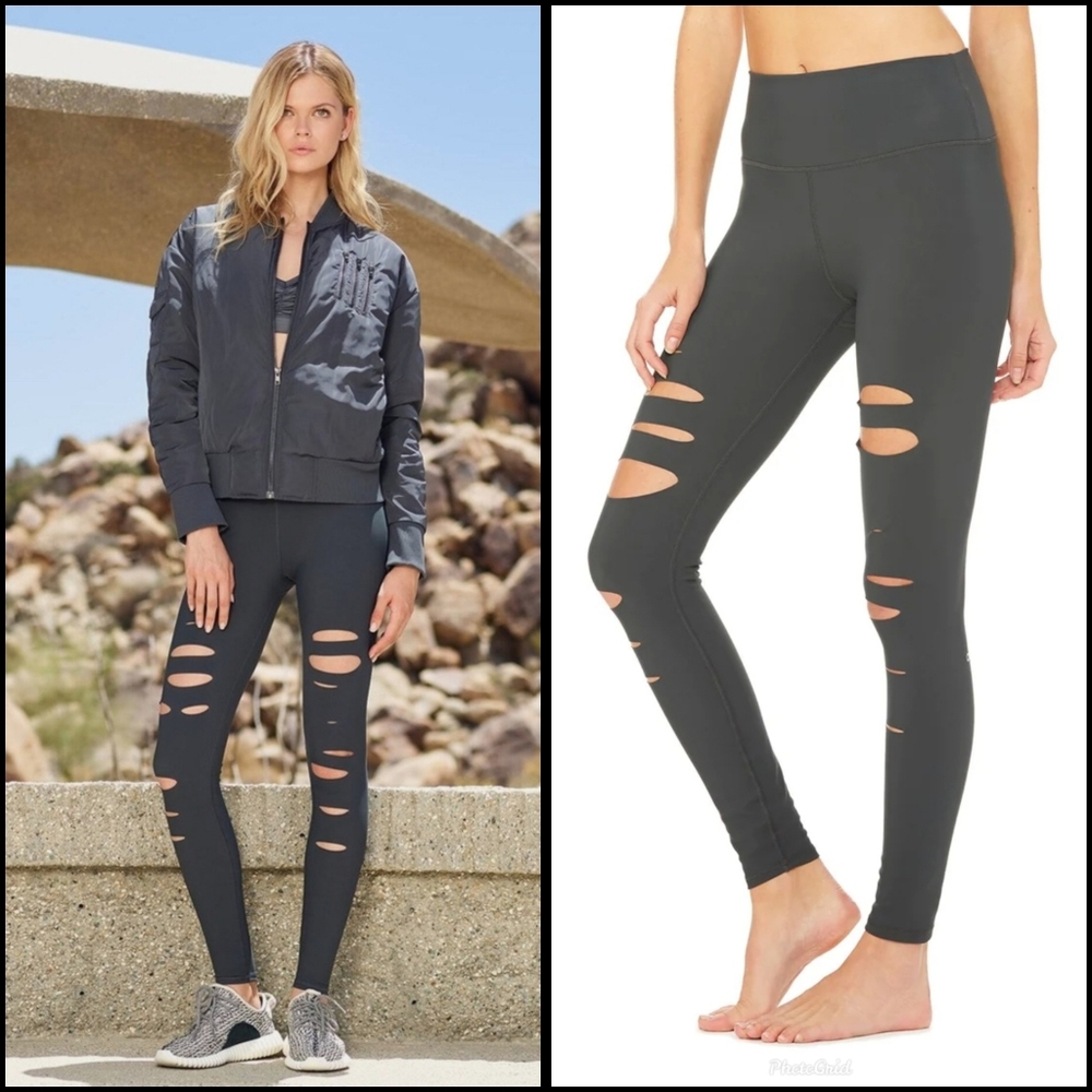 EUC Alo Ripped Warrior High Waist Leggings Anthrocite Gray Small